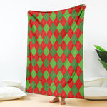 Green And Red Argyle Pattern Print Blanket