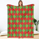 Green And Red Argyle Pattern Print Blanket