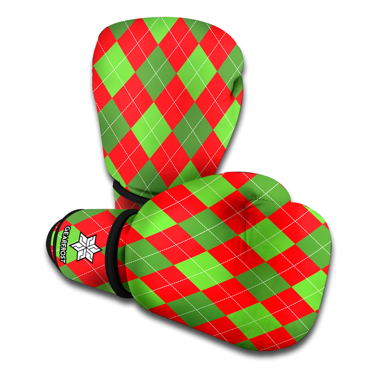 Green And Red Argyle Pattern Print Boxing Gloves