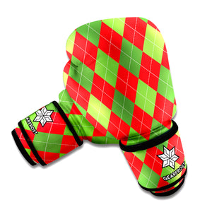 Green And Red Argyle Pattern Print Boxing Gloves