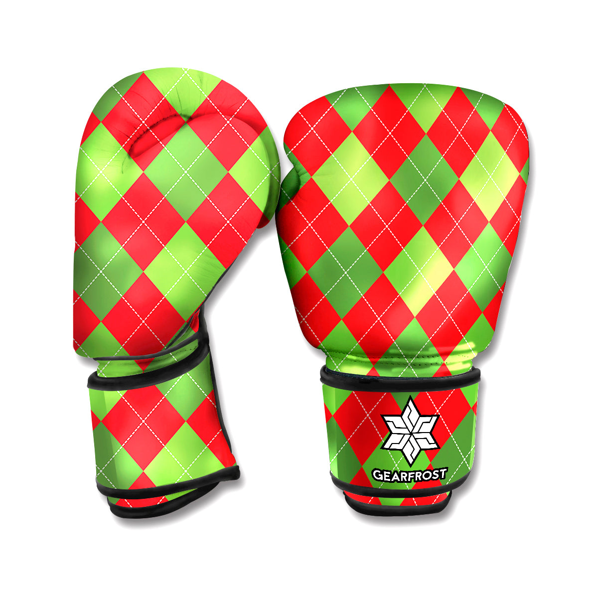 Green And Red Argyle Pattern Print Boxing Gloves