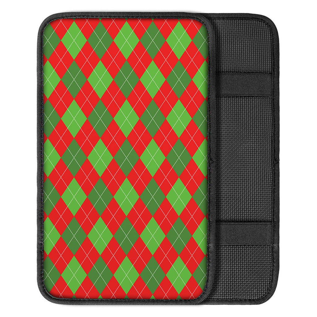 Green And Red Argyle Pattern Print Car Center Console Cover