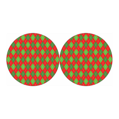 Green And Red Argyle Pattern Print Car Coasters