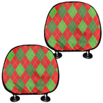 Green And Red Argyle Pattern Print Car Headrest Covers