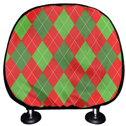 Green And Red Argyle Pattern Print Car Headrest Covers