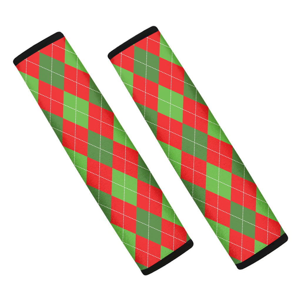 Green And Red Argyle Pattern Print Car Seat Belt Covers
