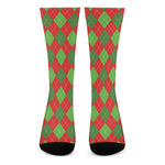 Green And Red Argyle Pattern Print Crew Socks