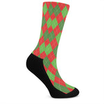 Green And Red Argyle Pattern Print Crew Socks