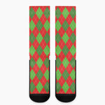 Green And Red Argyle Pattern Print Crew Socks
