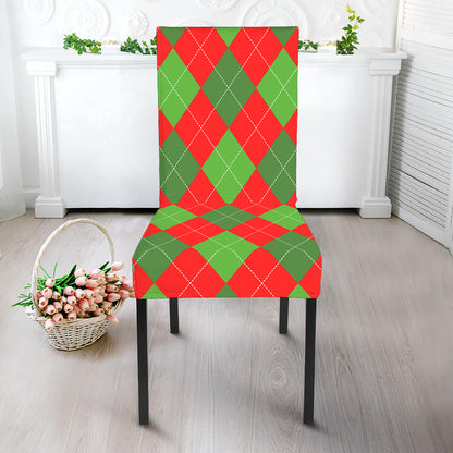 Green And Red Argyle Pattern Print Dining Chair Slipcover