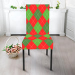 Green And Red Argyle Pattern Print Dining Chair Slipcover