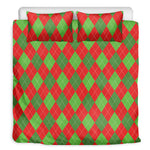 Green And Red Argyle Pattern Print Duvet Cover Bedding Set