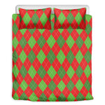 Green And Red Argyle Pattern Print Duvet Cover Bedding Set