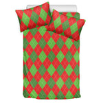 Green And Red Argyle Pattern Print Duvet Cover Bedding Set