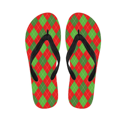 Green And Red Argyle Pattern Print Flip Flops