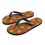 Green And Red Argyle Pattern Print Flip Flops