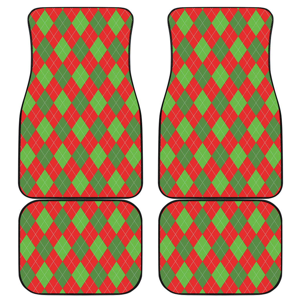 Green And Red Argyle Pattern Print Front and Back Car Floor Mats