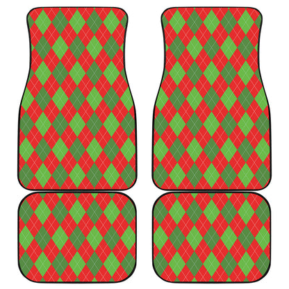 Green And Red Argyle Pattern Print Front and Back Car Floor Mats