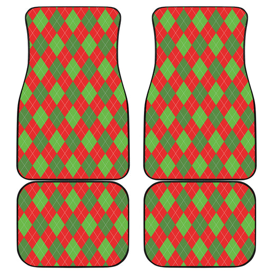 Green And Red Argyle Pattern Print Front and Back Car Floor Mats