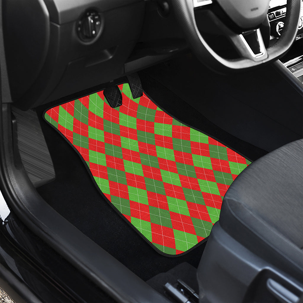 Green And Red Argyle Pattern Print Front and Back Car Floor Mats