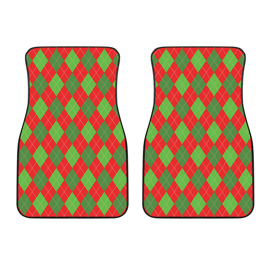 Green And Red Argyle Pattern Print Front Car Floor Mats