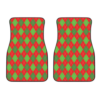 Green And Red Argyle Pattern Print Front Car Floor Mats