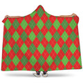Green And Red Argyle Pattern Print Hooded Blanket