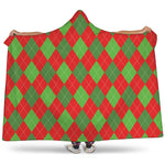 Green And Red Argyle Pattern Print Hooded Blanket