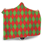Green And Red Argyle Pattern Print Hooded Blanket