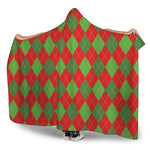 Green And Red Argyle Pattern Print Hooded Blanket