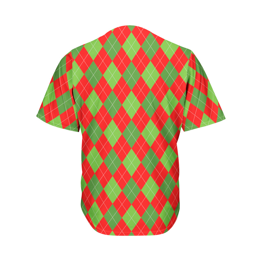 Green And Red Argyle Pattern Print Men's Baseball Jersey