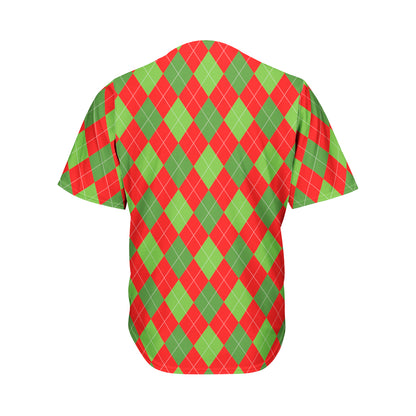 Green And Red Argyle Pattern Print Men's Baseball Jersey