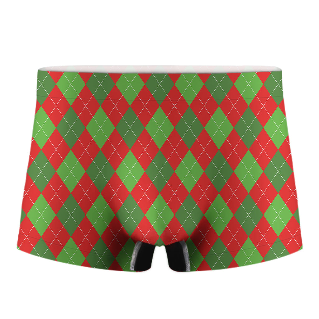 Green And Red Argyle Pattern Print Men's Boxer Briefs