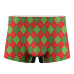 Green And Red Argyle Pattern Print Men's Boxer Briefs