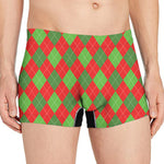 Green And Red Argyle Pattern Print Men's Boxer Briefs