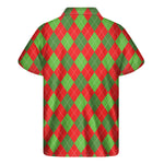Green And Red Argyle Pattern Print Men's Short Sleeve Shirt