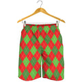 Green And Red Argyle Pattern Print Men's Shorts