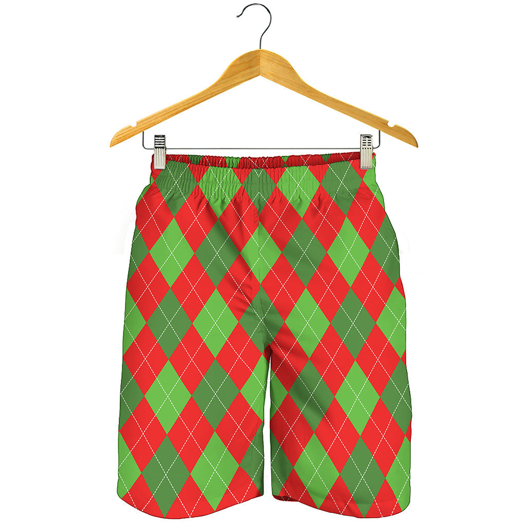 Green And Red Argyle Pattern Print Men's Shorts