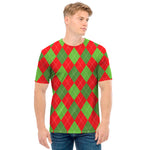 Green And Red Argyle Pattern Print Men's T-Shirt
