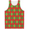 Green And Red Argyle Pattern Print Men's Tank Top