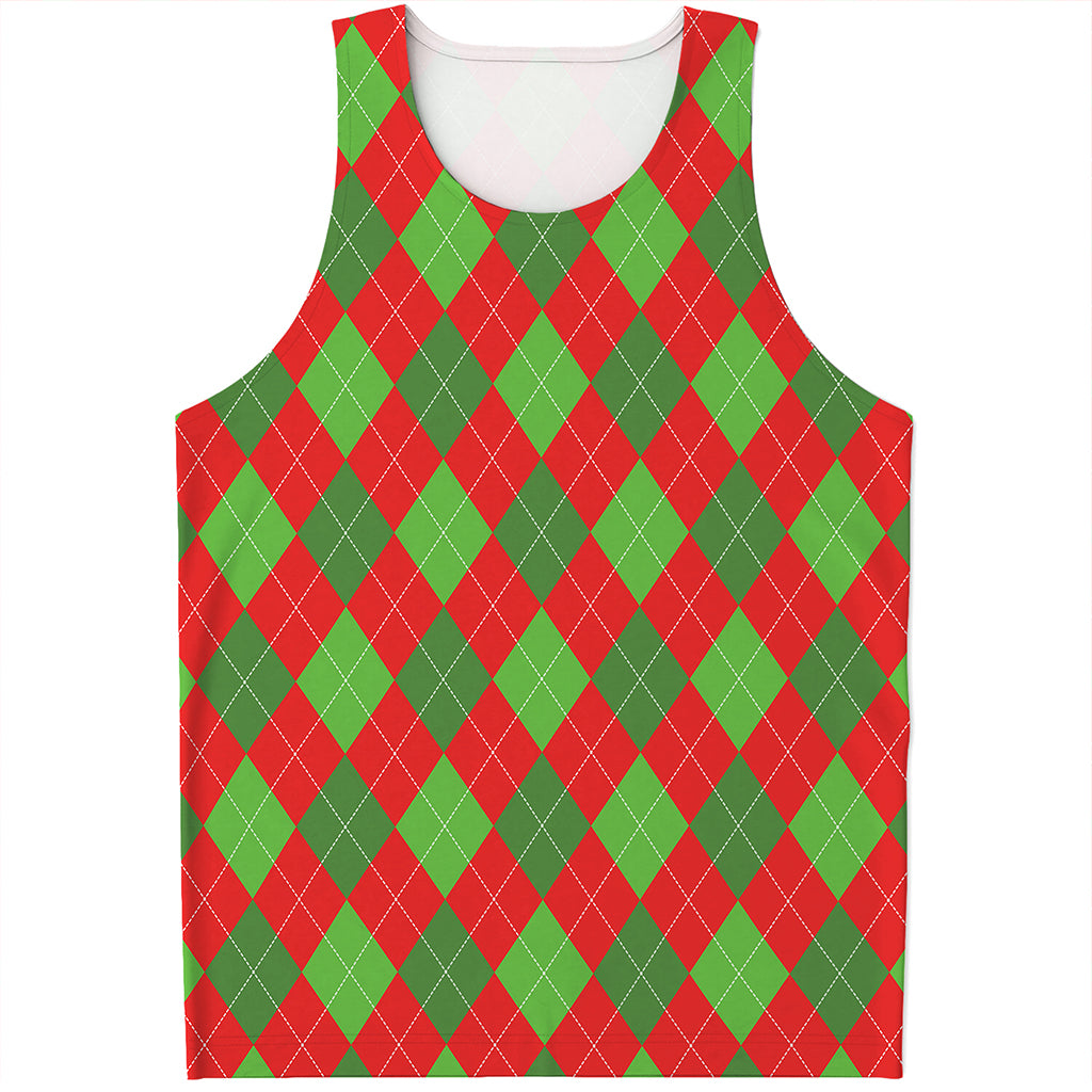 Green And Red Argyle Pattern Print Men's Tank Top