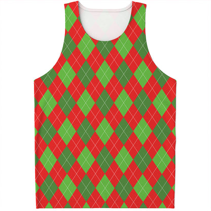 Green And Red Argyle Pattern Print Men's Tank Top
