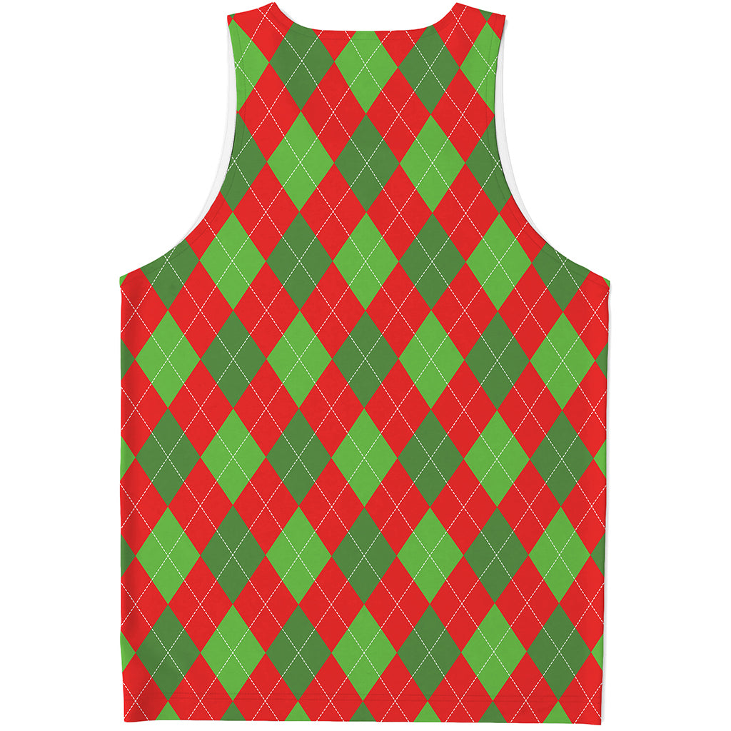 Green And Red Argyle Pattern Print Men's Tank Top