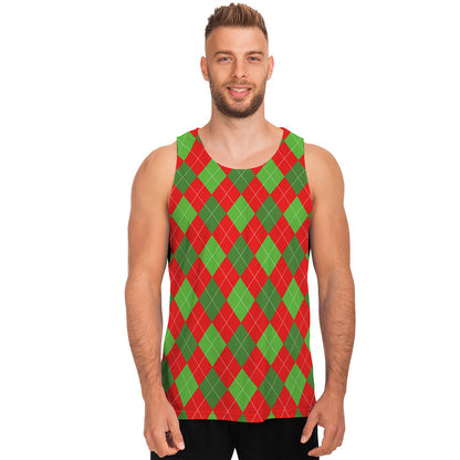 Green And Red Argyle Pattern Print Men's Tank Top