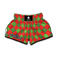 Green And Red Argyle Pattern Print Muay Thai Boxing Shorts