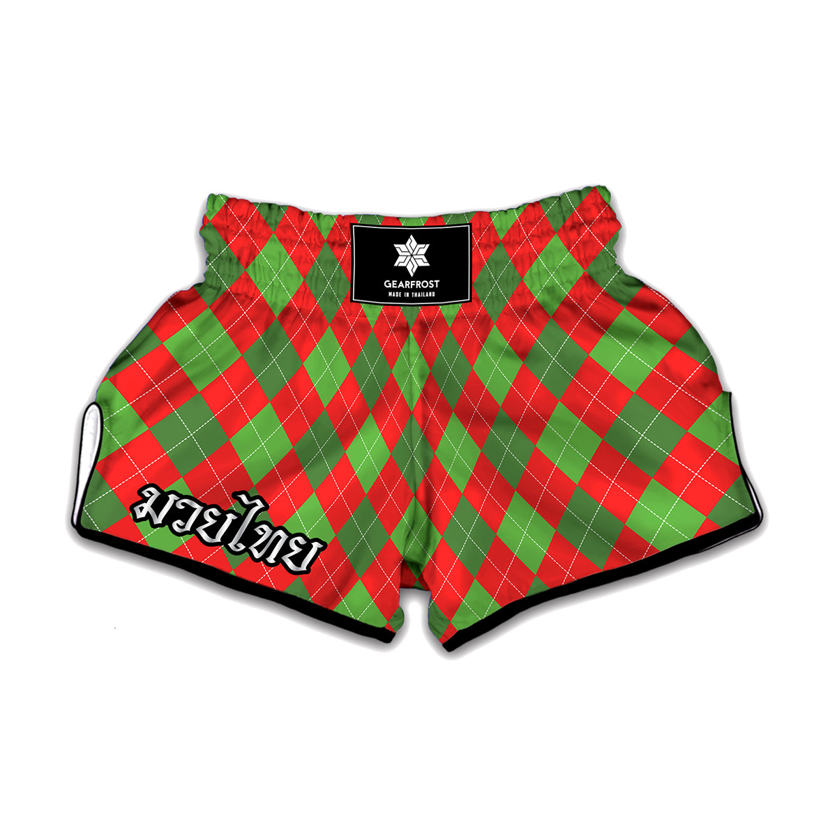 Green And Red Argyle Pattern Print Muay Thai Boxing Shorts