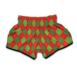 Green And Red Argyle Pattern Print Muay Thai Boxing Shorts