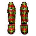 Green And Red Argyle Pattern Print Muay Thai Shin Guards