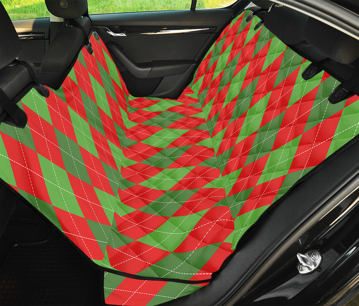 Green And Red Argyle Pattern Print Pet Car Back Seat Cover