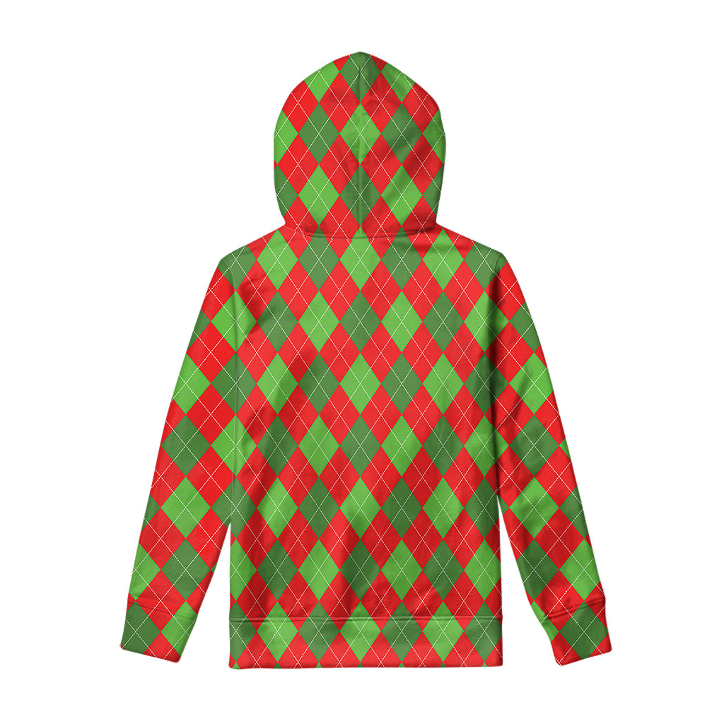 Green And Red Argyle Pattern Print Pullover Hoodie